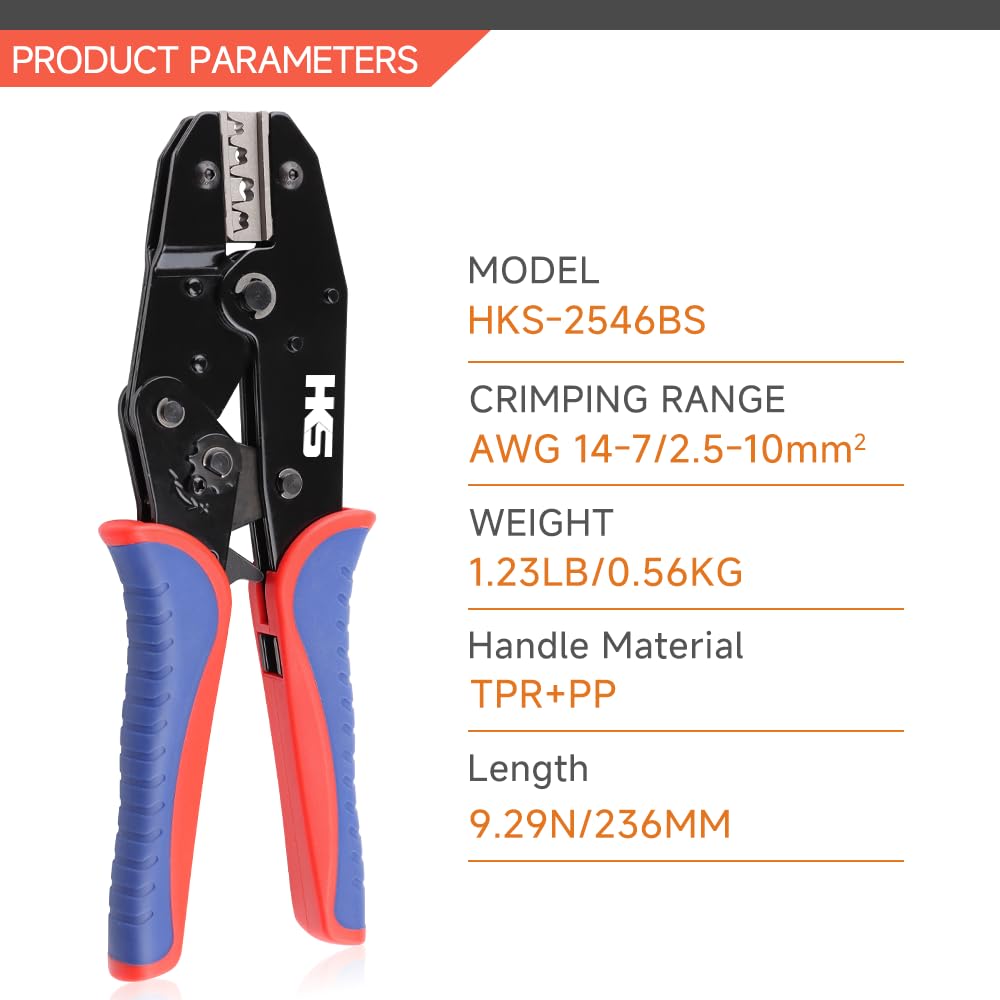 HKS Crimping Tool for Solar PV Cable Connectors - Ratcheting Wire Crimpers - AWG 14-8 (2.5-10mm²) - Ratchet Terminal Crimper - Electrical Crimping Tool
