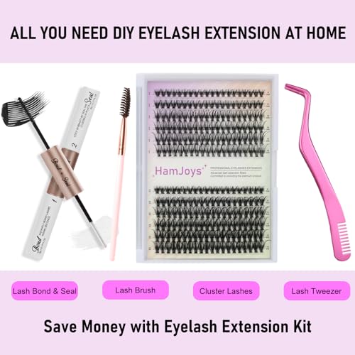DIY Lash Extension Kit Individual Lashes Cluster D Curl Eyelash Extension Kit Lash Clusters with Lash Bond and Seal and Lash Applicator Tool for Self Application at Home (30D&40D 9-16mm Mix)