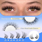 Pawotence Lash Clusters Kit Wispy Clear Band Lash Extension Kit 10-16mm Cluster Eyelash Extensions Kit Individual Lashes Wipsy Eyelash Clusters with Clear Lash Bond and Seal, Lash Tweezers