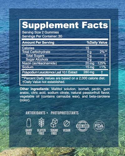 Inner Glow Sol Defense Gummies – Dermatologist & Plastic Surgeon-Formulated Skin Resilience Vitamin Supplement with Polypodium Leucotomos & Niacinamide, Passion Fruit Flavor, 60 Sugar-Free Gummies