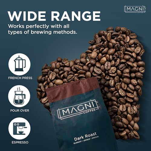 Magni Coffee - Ground - Dark Roast - Low Acid - Single Origin USDA Organic Non-GMO Beans Third Party Tested For Mycotoxins & Pesticides - Fair Trade -12 Oz