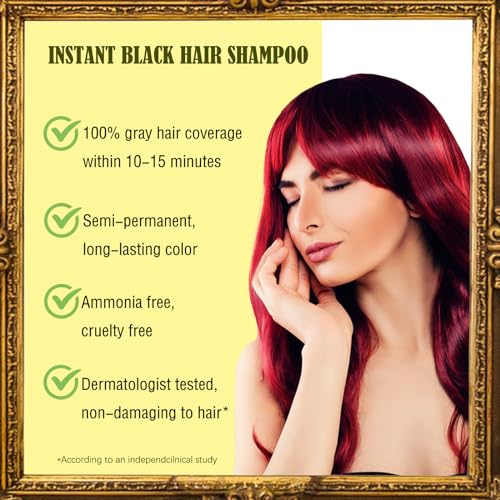 Herbal Burgundy Hair Dye Shampoo - Instant 3-in-1 Gray Coverage for Women & Men, 16.90 Fl OZ (Dark Wine Red)