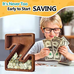 Summidate Customized Name Large Wooden Piggy Bank for Kids Boys Girls Alphabets Letter A-Z Coins Bills Money Change Bank Box Initial on Clear Cover (Laser Engraved) (Alphabet-Z, Personalized-12)