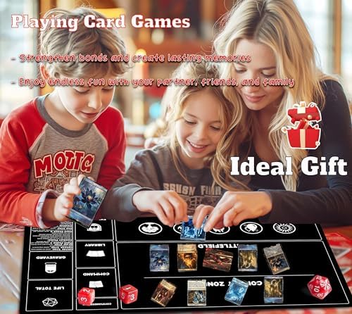 Card Game Playmats MTG Playmat for Beginner 2 Pack with Dices, Magic Mat Commander Deck Card Playmat for TCG MTG Accessories Play Mat 24x14 Inches Duel Card Battles, Black/Blue