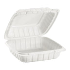 KARAT EARTH Clamshell Take Out Food Containers [8"x8" - 200 ct] To Go Containers | Microwavable, Freezer Safe, Soak-Resistant, Durable, Stackable | Vented for Hot/Cold Foods, White