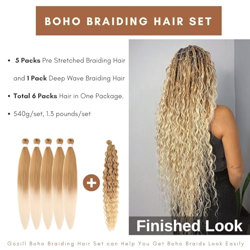 Honey Blonde Boho Braiding Hair Synthetic 27/613# Deep Wave Boho Braids Hair for Braiding