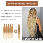 Honey Blonde Boho Braiding Hair Synthetic 27/613# Deep Wave Boho Braids Hair for Braiding