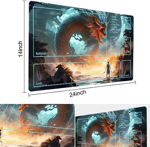 MTG Playmat Size 24x14in Free Storage Bags Non-Slip Backing Printing, Ideal for Card Game Enthusiasts TCG Playmat (with Zone,A Swordsman)