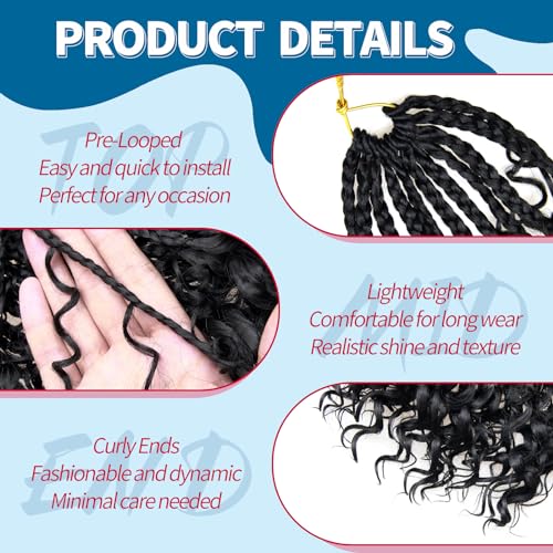 6 Packs Goddess Box Braids Crochet Hair With Curly Ends 14 Inches Boho Braids Crochet Hair for Black Women (1b, 14" - 6 Packs)