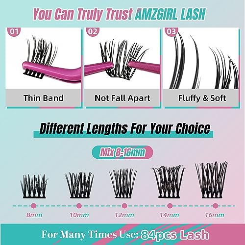 Lash Extension Kit Eyelash Clusters Individual Lashes Extensions Kits With Cluster Lashes Wispy,Lash Bond And Seal,Eyelashes Remover And Applicator at Home(Feather2,D-Mix8-16mm kit)