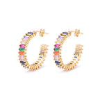 Savlano 14K Gold Plated Cubic Zirconia Multicolor Rainbow Round Hoop Stud Earrings for Women Comes with a Gift Box (Yellow)