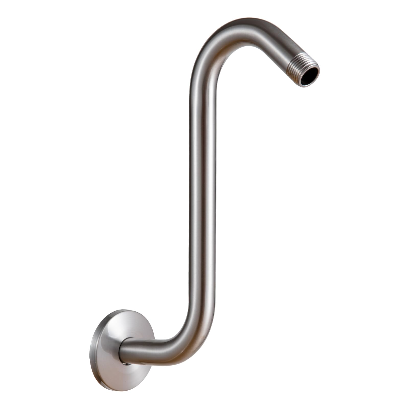 OFFO Shower Head Extension Arm 10 in, Brushed Nickel S Shaped Shower Arm with Flange High Rise Goose Neck Shower Arm Extension