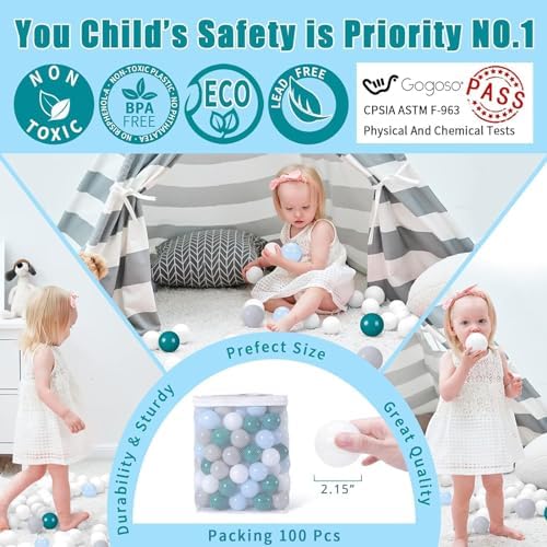 GOGOSO Ball Pits Balls for Toddlers Pack of 50 100 200 Plastics Shape Ball Non-Phthalate Non-BPA Non-Toxic 2.2-Inch Crush Proof Play Balls