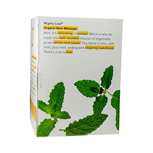 Mighty Leaf Whole Leaf Tea, Organic Mint Melange, 15 Tea Bags Individual Pyramid-Style Tea Sachets of Uncaffeinated Organic Mint Tea, Delicious Hot or Iced, Sweetened or Plain