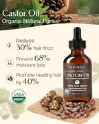 YANIBEST Organic Castor Oil, Cold Pressed Unrefined Glass Bottle, 100% Natural USDA Certified Castor Oil for Hair, Eyelashes, Face, Eyebrows, Scalp & Hair Strengthening Oil for All Hair Types