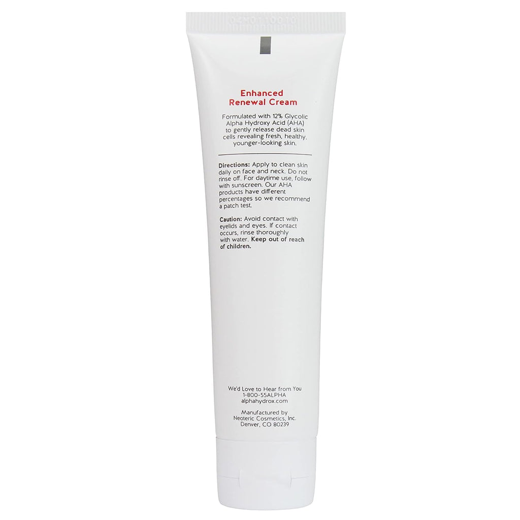 Alpha Skin Care Enhanced Renewal Cream, Anti-Aging Formula, 12% Glycolic Alpha Hydroxy Acid (AHA), Reduces Lines & Wrinkles, For Normal to Dry Skin, 2 oz, Pack of 2