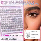 Self Adhesive Cluster Lashes Natural No Glue Individual Lashes Wispy Self Adhesive Eyelash Clusters with Clear Self Adhesive Strips DIY Eyelash Extensions(10-12MM)