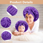 2 PCS Mommy and Me Bonnet Set,Silk Bonnet for Kids and Women,Satin Bonnet for Sleeping with Elastic Tie Band,Adjustable Hair Bonnet for Women Girl Kids Toddler Sleeping Caps(Dark Purple)