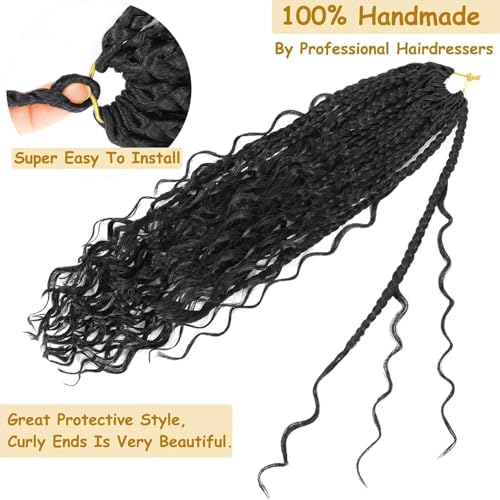 Goddess Box Braids Crochet Hair for Black Women 18 Inch 8 Packs Boho Crochet Braids Bohemian Knotless Box Braids Short Goddess Braids Crochet Hair(18 Inch (Pack Of 8),1B)