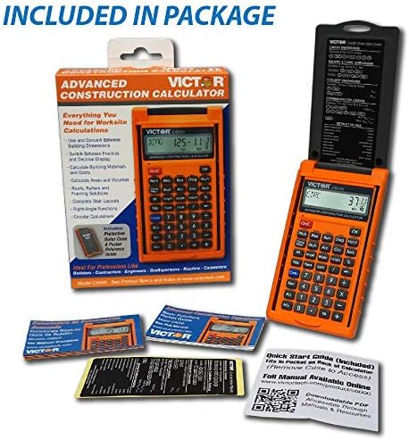 Victor C6000 Advanced Construction Calculator with Protective Case Displays in Fractional or Dimensional Forms Perfect for Carpenters, Renovators,Builders, Contractors, Estimators