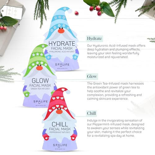 SpaLife 9-Pack Facial Masks for Skin Rejuvenation, Hydration, and Moisturizing - Beauty Face Mask Set for Women