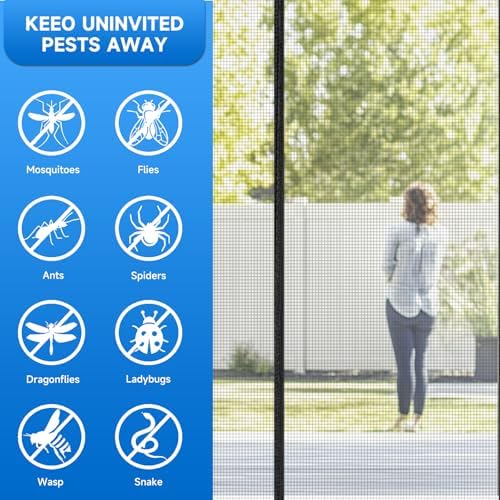 Magnetic Screen Door Left Right Side Opening Polyethylene Terephthalate Mesh Greater Than Fiberglass and Polyester Easy Install Fit Door Size 32"x80"(Screen:35"x82")