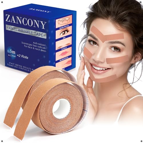 Anti-Wrinkle Tape Facial Myofascial Lift-Smoothes Wrinkles Suits for All Parts of The Face and Neck - Forehead Fines Nasolabial Folds Crow's Feet Necklines etc, 2.5CM*2Rolls