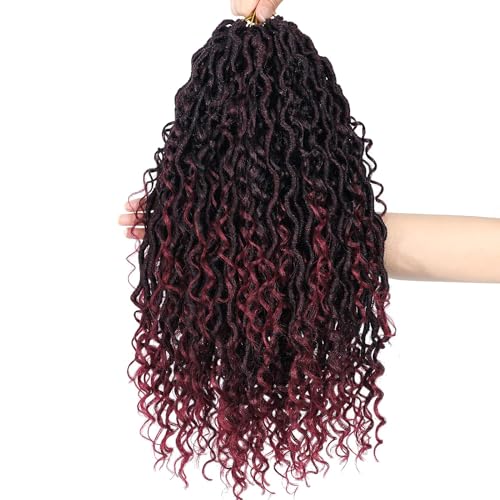 Goddess Locs Crochet Hair 18 Inch 7 Packs Faux Locs Crochet Hair Soft Crochet Locs Boho Faux Locs Crochet Hair Synthetic Hippie Locs Pre Looped Crochet Braids Curly Ends (18 Inch, 1B/BG)