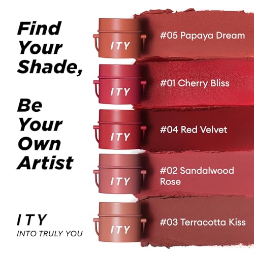 ITY Velvet Matte Finish Lip Stain-Mousse Textured Pudding Pot Lip Clay with Brush, Nude Shade, Dual-Use as Lipstick and Blush, Conceals Lip Lines, Rich Pigment, 0.21 oz (6g) in Terracotta Kiss