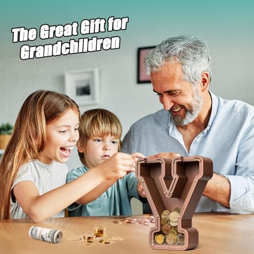 Summidate Wooden Letter Piggy Bank, Extra Thick Large Capacity Piggy Bank for Kids Boys Girls Toddler, Alphabet Y Money Bank| Coin Box Birthday, Christmas, Festival