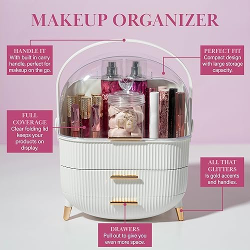 Paris Hilton Makeup Storage Organizer with Lid, Standard, White