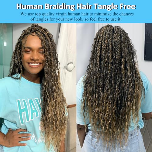 Human Braiding Hair - 22 Inch Blonde Deep Wave Bulk Hair for Braiding Boho & Micro Bohemian Braids - 100g