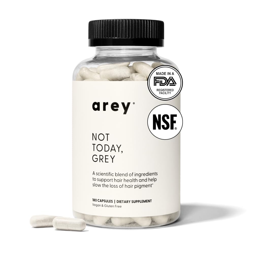 Arey Not Today, Grey Daily Hair Supplement for Women & Men | Slows Grey Hair Growth in 3–6 Months | Support for Thicker, Healthier Hair | Biotin, B + D Vitamins | Vegan & Gluten-Free (3 Months)