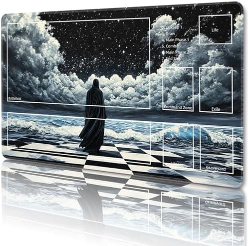 MTG Playmat with Zones Magic Card Playmat Game Mat,TCG & CCG Card Games Mat with Free Storage Bags Size 24 x 14 Inches (with Zones,Death God)