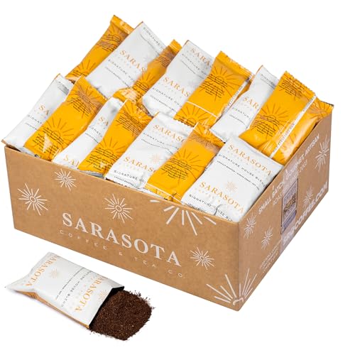 Sarasota Coffee Ground Packets | Gourmet Medium Roast Bulk Coffee Packs | Breakfast Blend | Low Acid Mold Free Singles Individual Pouches for 12 Cup Coffee Maker | 1.75 Ounce Bags, 100 Count