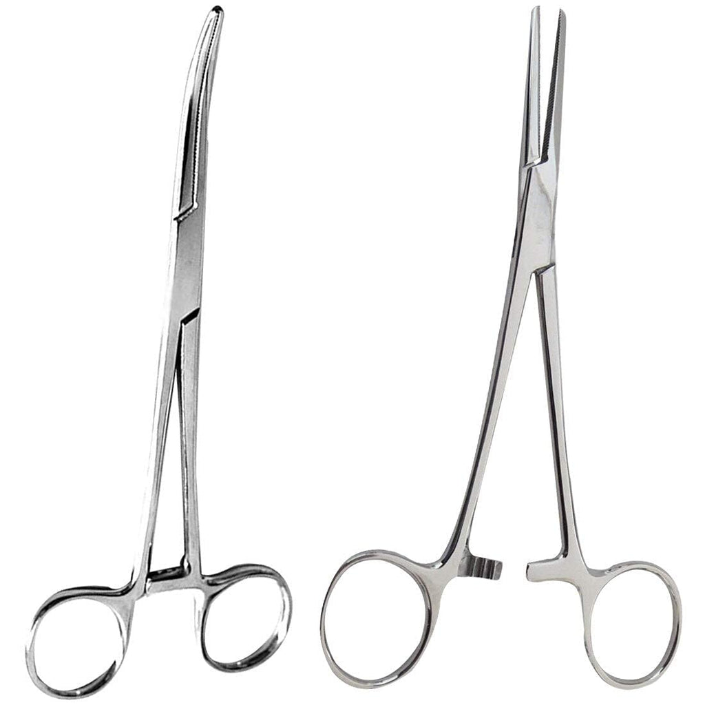 SURGICAL ONLINE 2-Piece Curved & Straight 7" Hemostat Set - Stainless Steel Locking Tweezer Clamps - Ideal Hemostats for Nurses, Fishing Forceps, Crafts and Hobby