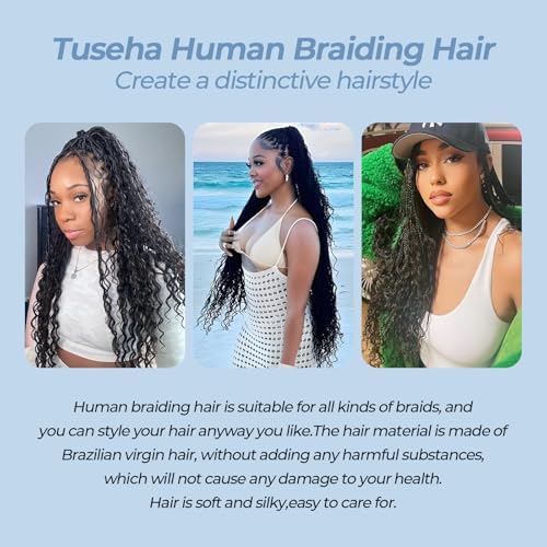 Human Braiding Hair 110g 14Inch Water Wave Bulk Boho Hair for Braiding Wet and Wavy Human Hair for Boho Braids Curly 100% Human Hair Extensions for Braiding Hair (1B, 14inch)