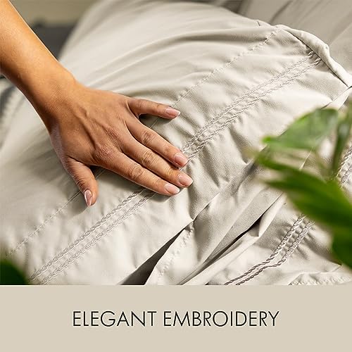 ClevaHome Full Size Sheet Set - 6 Piece Soft Breathable Luxury Bed Sheet Set - Shrinkage & Fade Resistant Embroidered Bedding Sheet with Deep Pocket, 2 Extra Pillowcases (Full, Oat Milk)
