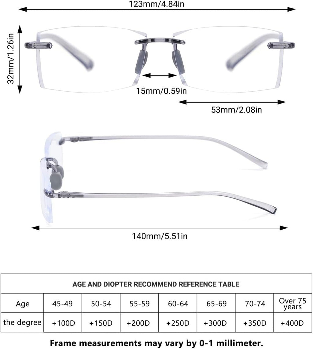 TERAISE Rimless Reading Glasses Comfortable Lightweight Frameless Reader 3 Pack Men and Women Blue Light Blocking Computer Eyeglasses(2.0X)