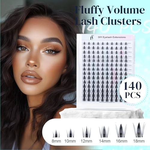 DF Fairy Lash Clusters Kit 140Pcs 8-18mm Lash Clusters Manga Lashes DIY Eyelash Extension Kit with Wispy Cluster Lashes Spike Lashes with 0.05mm Ultra-Thin Invisible Lash Band