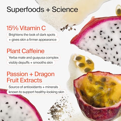 Youth To The People 15% Vitamin C + Caffeine Energy Face Serum, Reduce Puffiness, Brighten Uneven Skin Tone + Improve Texture, Treats Dark Spots + Dullness, Vegan