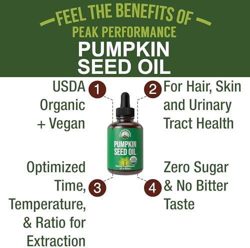 Pumpkin Seed Oil. USDA Organic Vegan Liquid Drops Extract For Women and Men. Supplement For Hair Growth, Skin Health, UT, Prostate Support. Zero Sugar, Gluten Free. Take Orally No Capsules