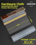 SEBOSS Hardware Cloth 1/4 inch 36 x 50 ft 23 Gauge, Hot-dip Galvanized After Welding, Galvanized Wire Mesh Roll Chicken Wire Fencing Gopher Mesh Garden Fencing Rodent Mesh