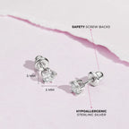 In Season Jewelry Solitaire Simulated Birthstone Kids Earrings - 925 Sterling Silver Hypoallergenic Earrings for Girls with Secure Screw Backs - Safe & Comfortable for Kids & Little Girls, Clear