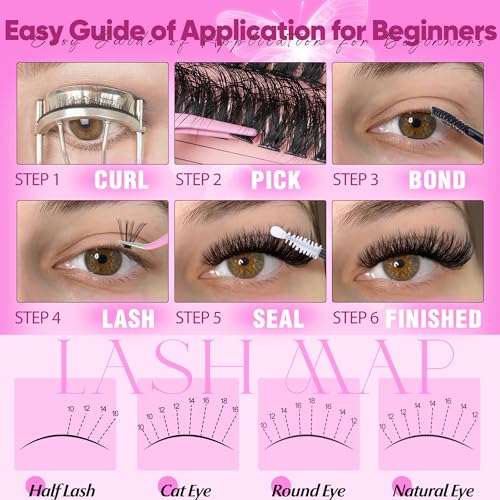 640Pcs Lash Extension Kit, DIY Eyelash Extension Kit Cluster Curl Individual Lashes with Lash Bond and Seal, Tweezers DIY Eyelash Extension Kit for Self Application At Home(30p+40p 8-15MM)