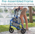 Vive Mobility 3 Wheel Walker - Three Wheeled Rollator for Seniors - Lightweight, Foldable, Narrow, Heavy Duty - for Elderly Men Women - Folding 3-Wheel Tri Scooter with Basket Bag (FSA HSA Approved)