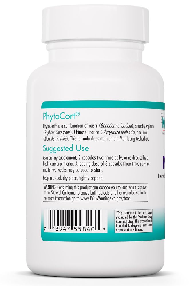 Nutricology PhytoCort Supplement - Respiratory Support, Lung Health, Lung Detox, Lung Cleanse, Healthy Breathing, Herbal Support, Reishi, Licorice, Noni, Vegetarian Capsules - 120 Count