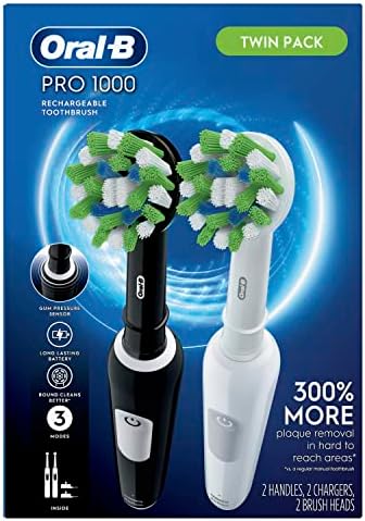 Oral-B Pro 1000 CrossAction Electric Toothbrush, Black and White, 2 Count