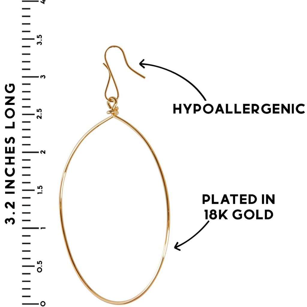 18K Gold Plated Dangle Earrings for Women - Large Dangly Round Circle Hoops