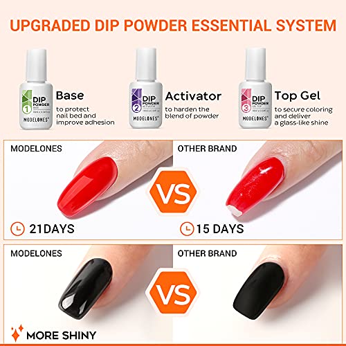 Modelones Dip Powder Nail Kit Starter, 4 Colors Nude Brown Skin Tones Dipping Powder Liquid Set with Base Top Coat Activator Nail Art Beginner DIY Salon